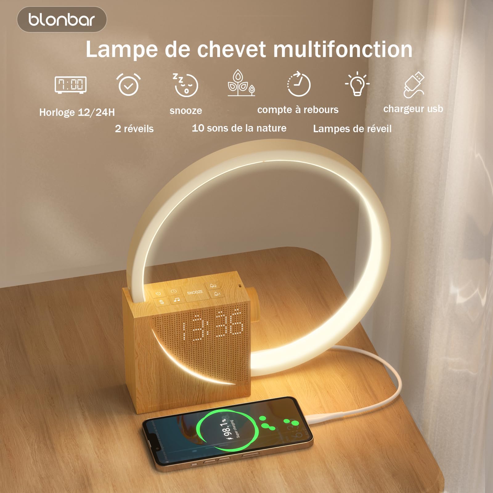 Lot De 2 Lampes De Chevet LED à Intensité Variable Avec Modes Lumière