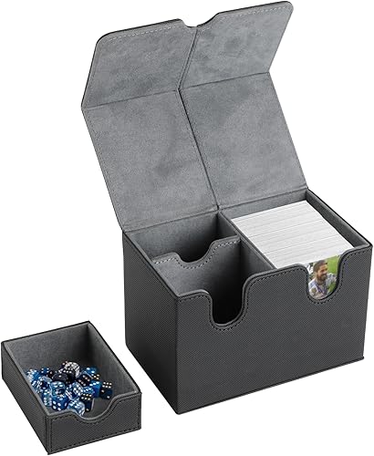 Miniatura 1 de Caja de cartas con bandeja de dados para tarjetas MTG TCG CCG, más de 200 tarjetas magnéticas, contenedor grande para tarjetas intercambiables,