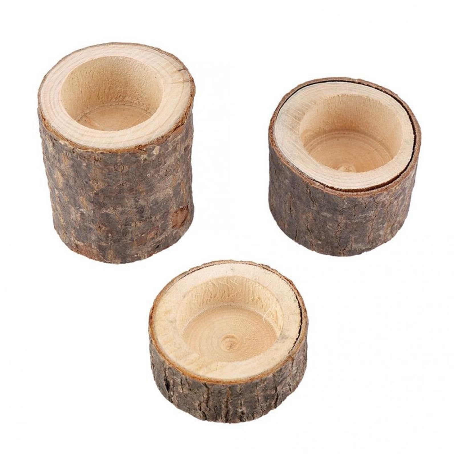 QuxetlRyz Wooden Tree Stump Decor 3Pcs Wedding Wood Timber Pile Candle Stand Candlestick Log Flowerpot Ornament Decor candlestick(3pcs-SML)