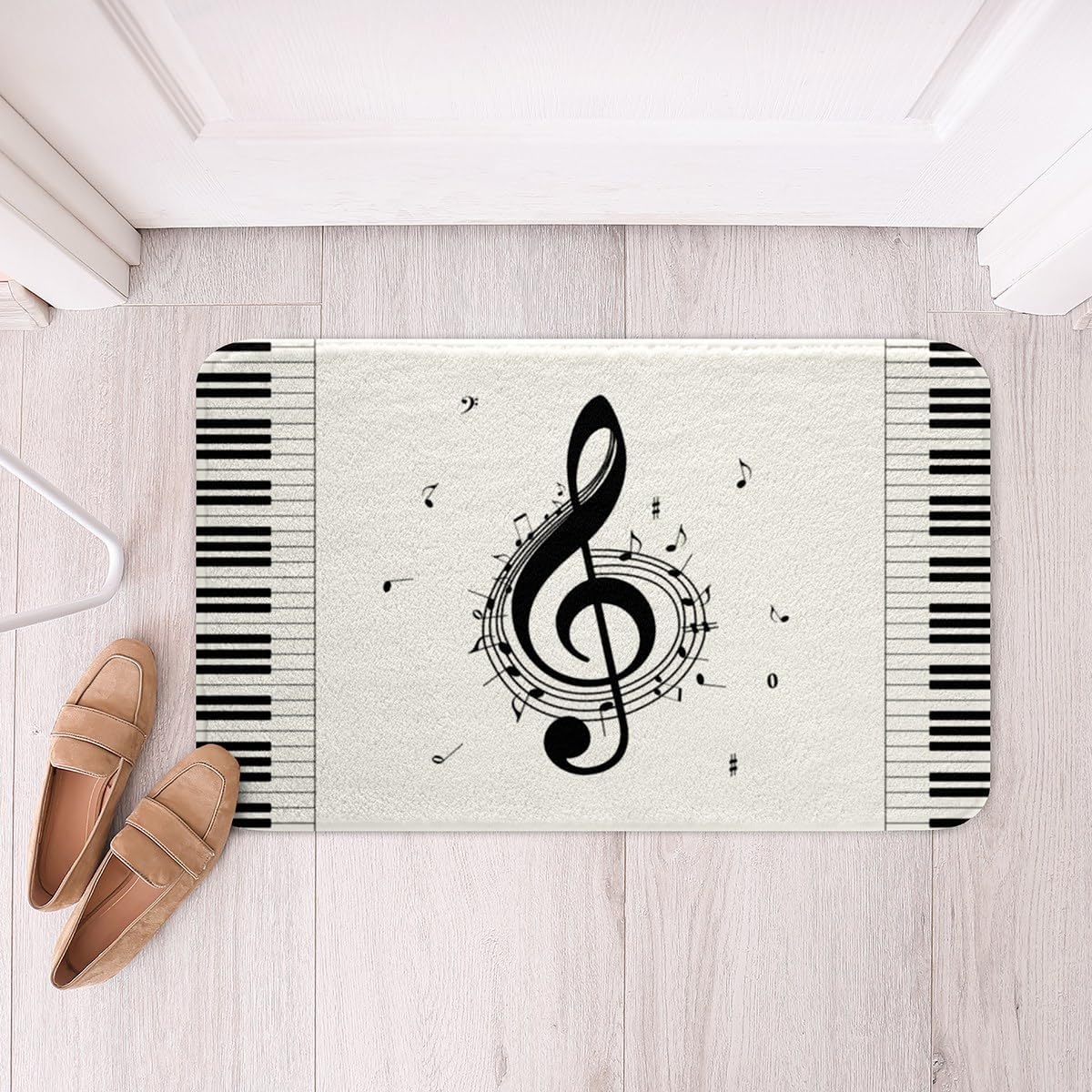 Erosebridal Music Notes Bathroom Rugs 20" x 32" Piano Keys Bath Mats Black White Classic Musical Instrument Bath Rugs Geometric Keyboard Pop Melody Studio Bathroom Accossories