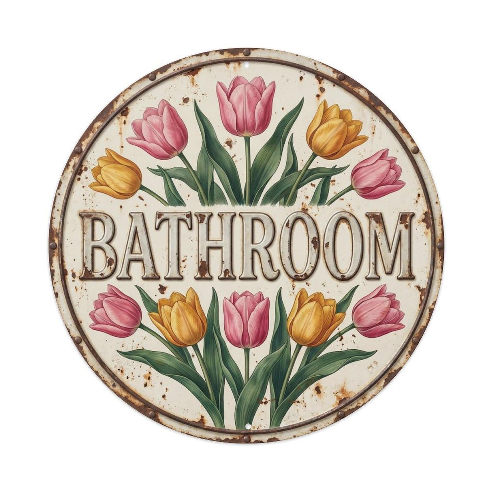 Bathroom Botanical Floral Room Label Tulip Metal Tin Sign