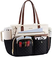 LOVEVOOK Teacher Tote Bag for Women - Laptop Nurse Diaper Bag with Large Cup Holder, Multi-Pockets, Water-Resistant, 15.6 Inch Work Bag