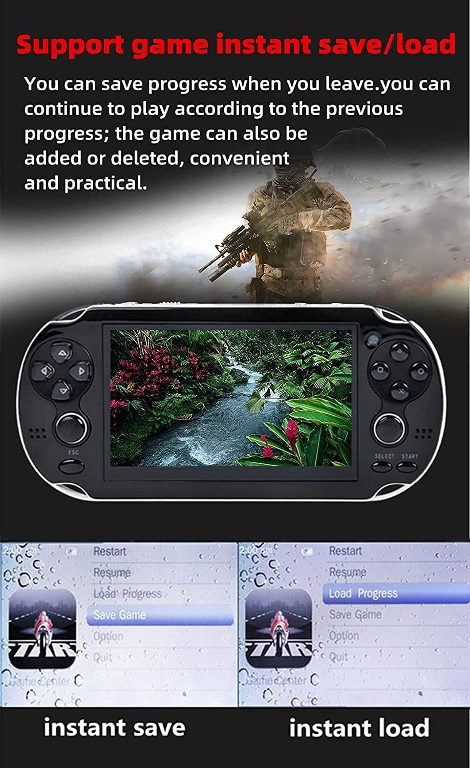 CHROX Console per Videogiochi Portatile MP4 con Doppio Joystick da 5,1 Pollici, Ergonomia, Supporto per L'aspetto, Salvataggio Istantaneo/Caricamento Build in 1500 Giochi, Regalo di Natale