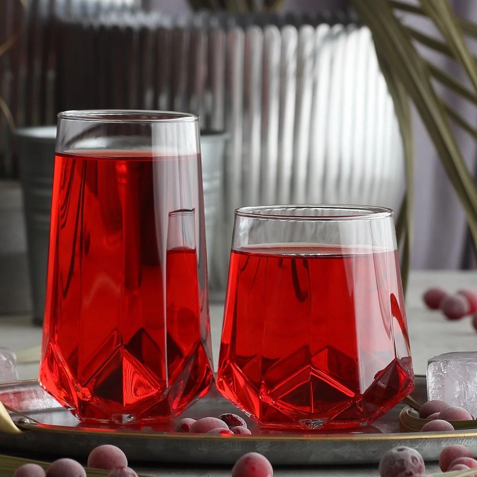 Juego de 24 vasos de alta calidad para 6 personas, moderno juego completo con 12 vasos (bebida larga y vasos) + 6 vasos de té turco y platillos – diseño geométrico noble – regalo perfecto
