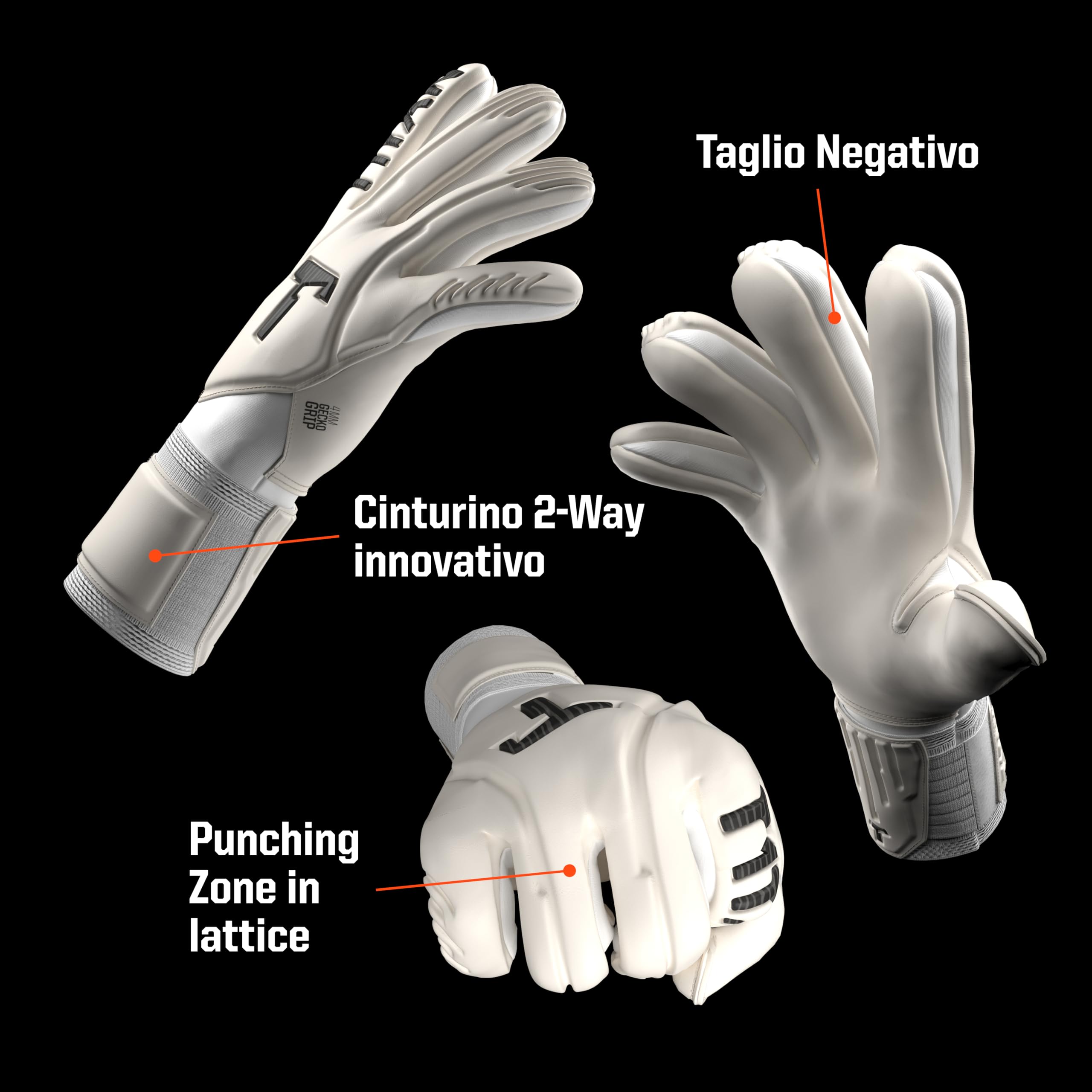 T1TAN Legend White-Out Guanti da portiere per allenamenti e partite, bambini e adulti, guanti professionali, schiuma adesiva Gecko Grip da 4 mm