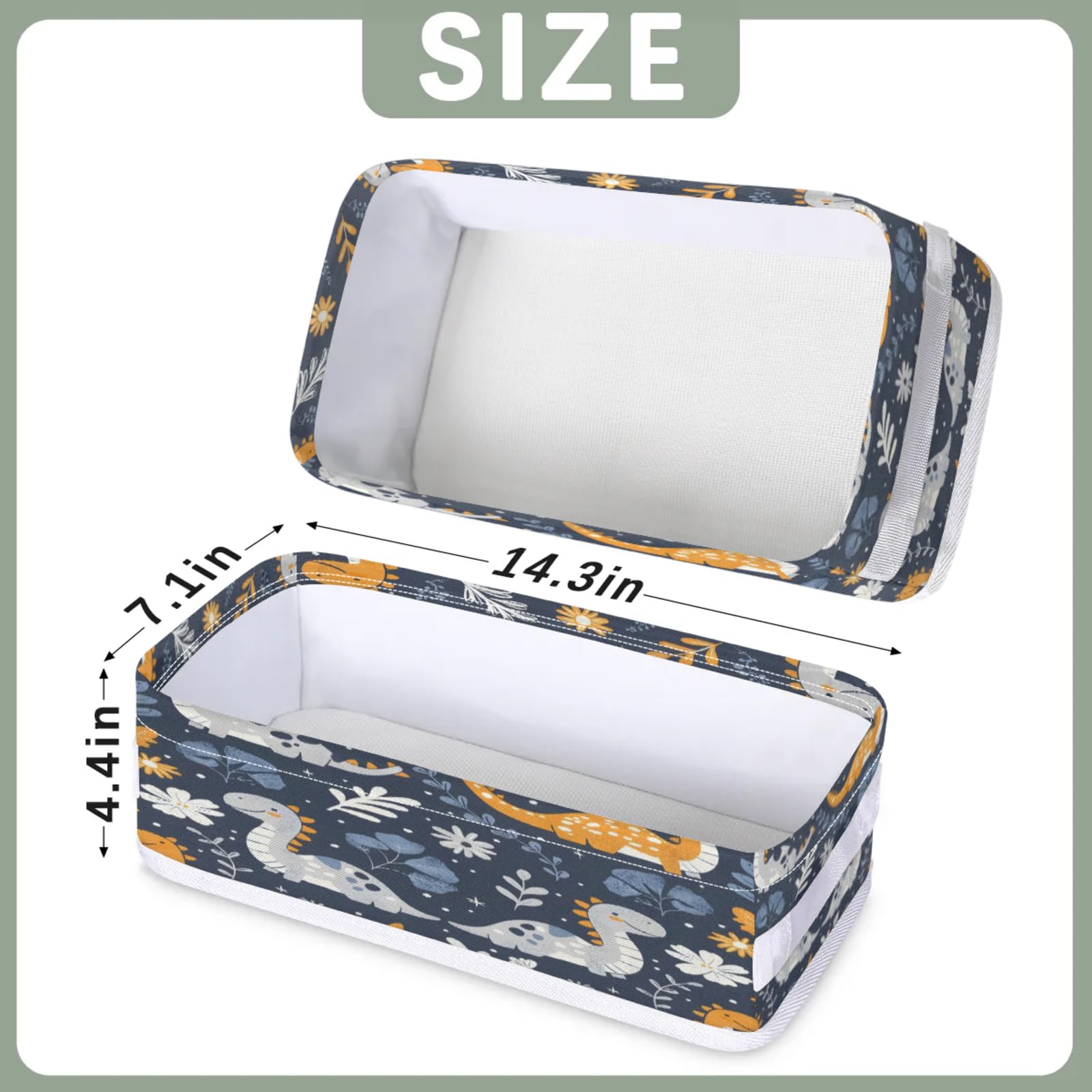 Tablerazzi Toilet Tank Topper Paper Basket with Handle, Dino Pattern Bathroom Storage Basket for Organizing, Small Fabric Storage Bins for Bathroom Decor