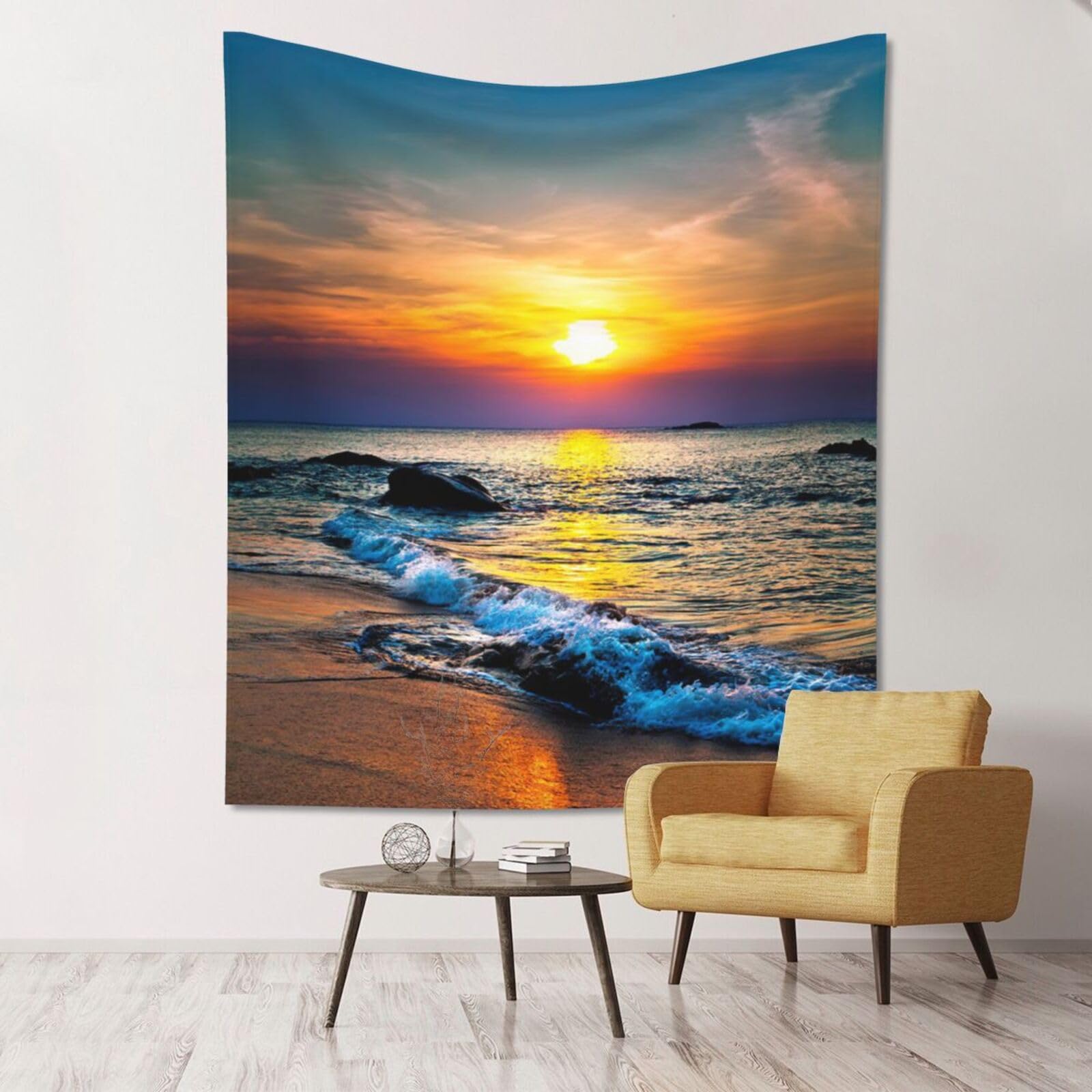 WKSGDSG Large Wall Hanging, Machine Washable Tapestry For Dorm Room, Beach Sunset, Lightweight Polyester Wall Art For Bedroom Living Room, 152x130cm