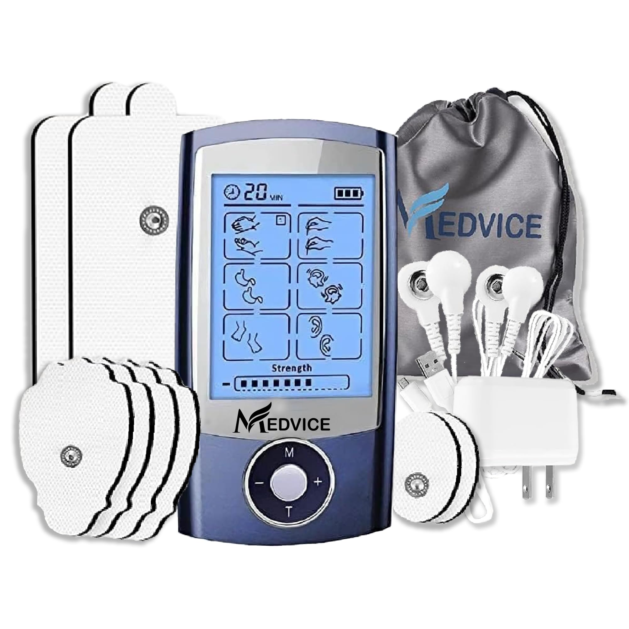 MEDVIVE Rechargeable FDA Cleared Tens Unit with 16 Modes and 8 Pads for Natural Pain Relief and Management, Electric Pulse Impulse Mini Massager Muscle Stimulator