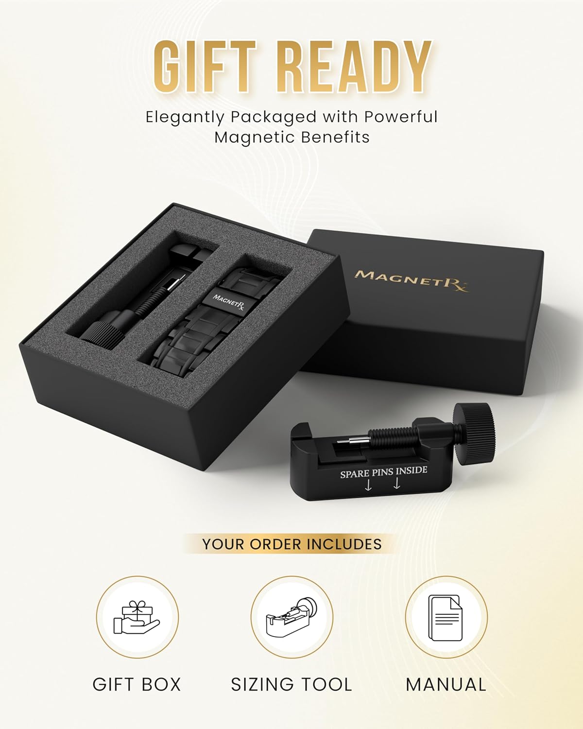 MagnetRX® 3X Strength Magnetic Bracelets for Men – Effective Titanium Mens Magnetic Bracelet – Premium Fold–over Clasp & Adjustable Length with Sizing Tool & Gift Box (Black) - Image 8