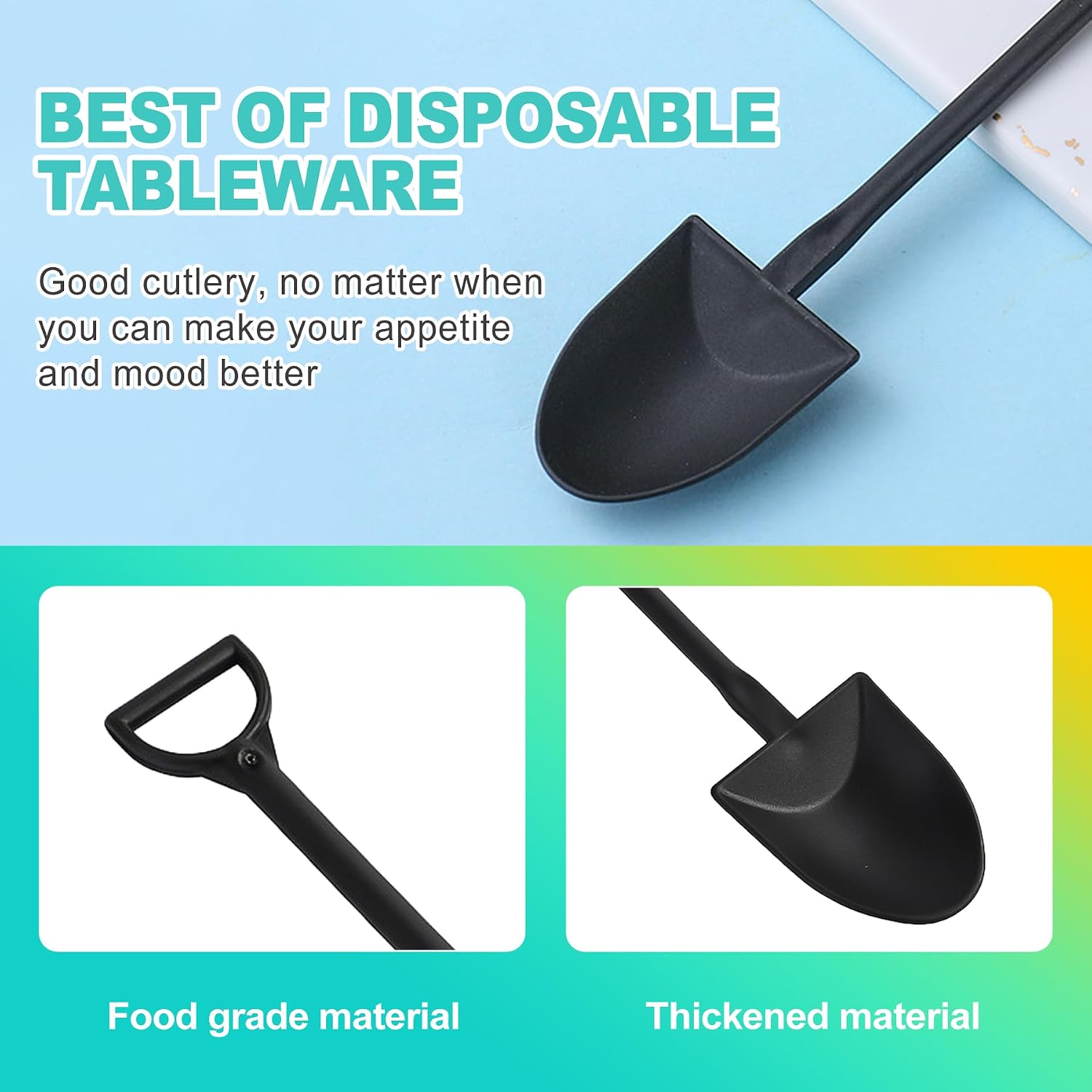 60 Pcs Mini Plastic Shovel Spoons for Desserts, Tiny Disposable Cutlery for Halloween Party Supplies & Decorations, Fun for Cake, Ice Cream Cups, Black