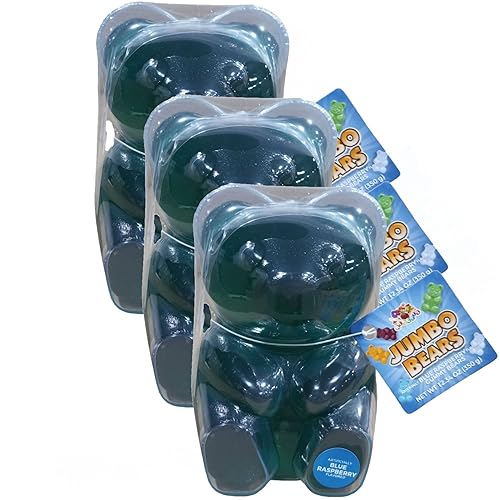 Oso de goma jumbo de 4 pulgadas recubierto individualmente 12 onzas Paquete de 3 (frambuesa azul)