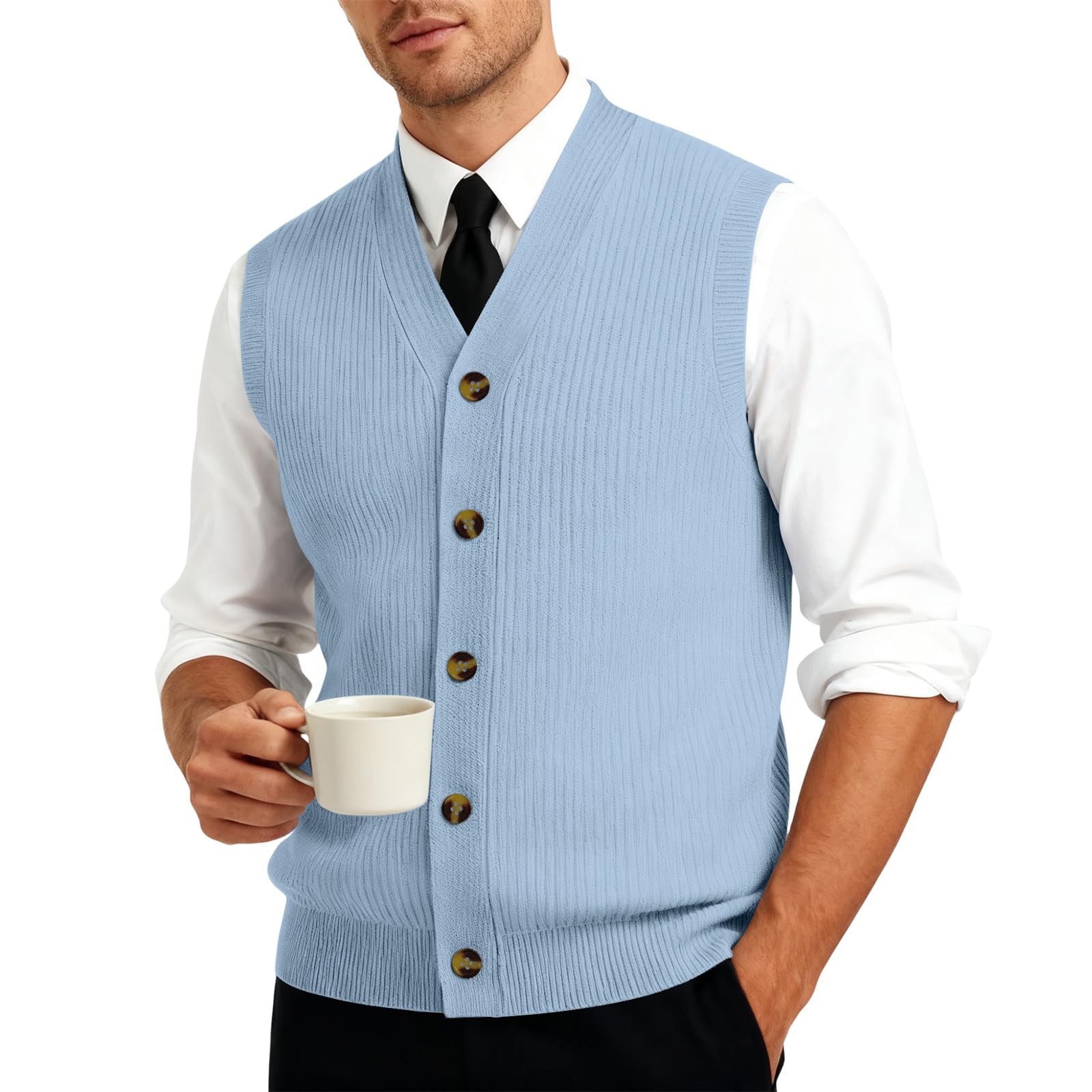 Herren Pullover Weste V Ausschnitt Business Casual Strickweste Cardigan Knopfleiste Pullunder Herren Einfarbig Ärmellose Pulloverwestee Strickpullover