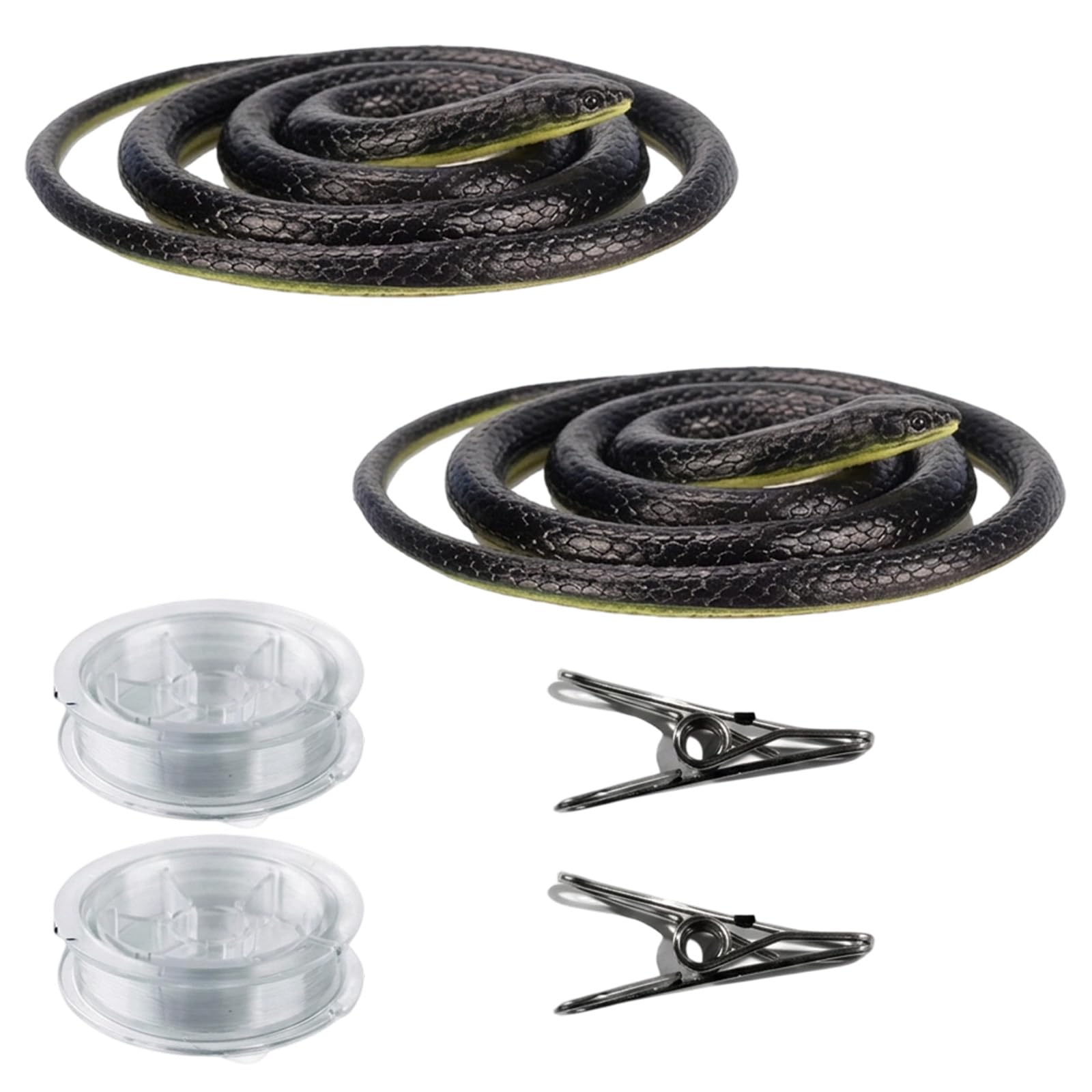 Aguwgax 2Pcs Rubber Snake Prank Kit with Clips and Clear String, 0.8m Realistic Fake Snake Toy Set for April Fools, Halloween and Garden Props