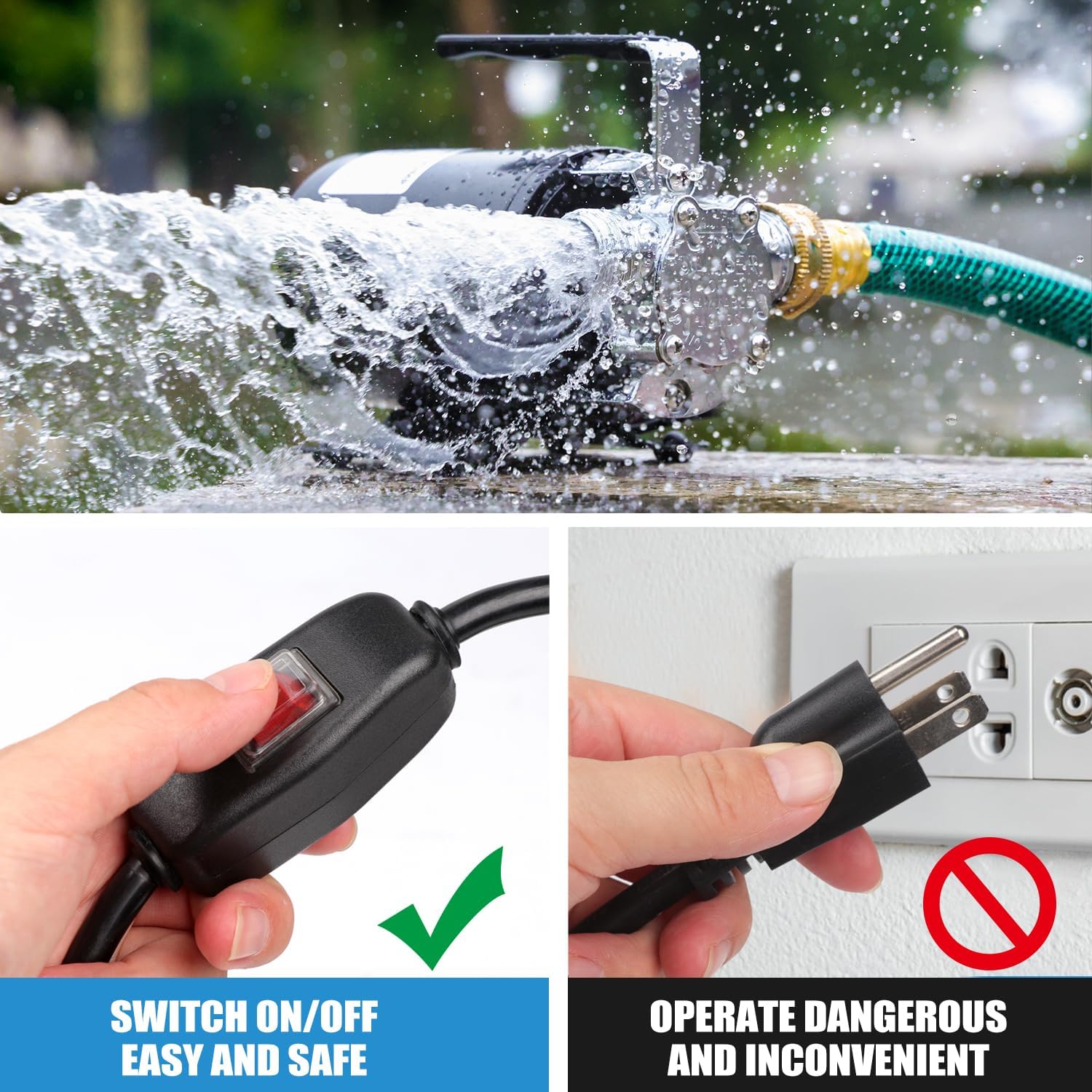 Water Transfer Pump, 115V 1/10HP Electric Utility Pump with On/Off Switch 1 * 6ft Water Hoses Kit for Removing Water from Garden Pools Aquariums Hot Tub Draining 1/8’’ Low Suction