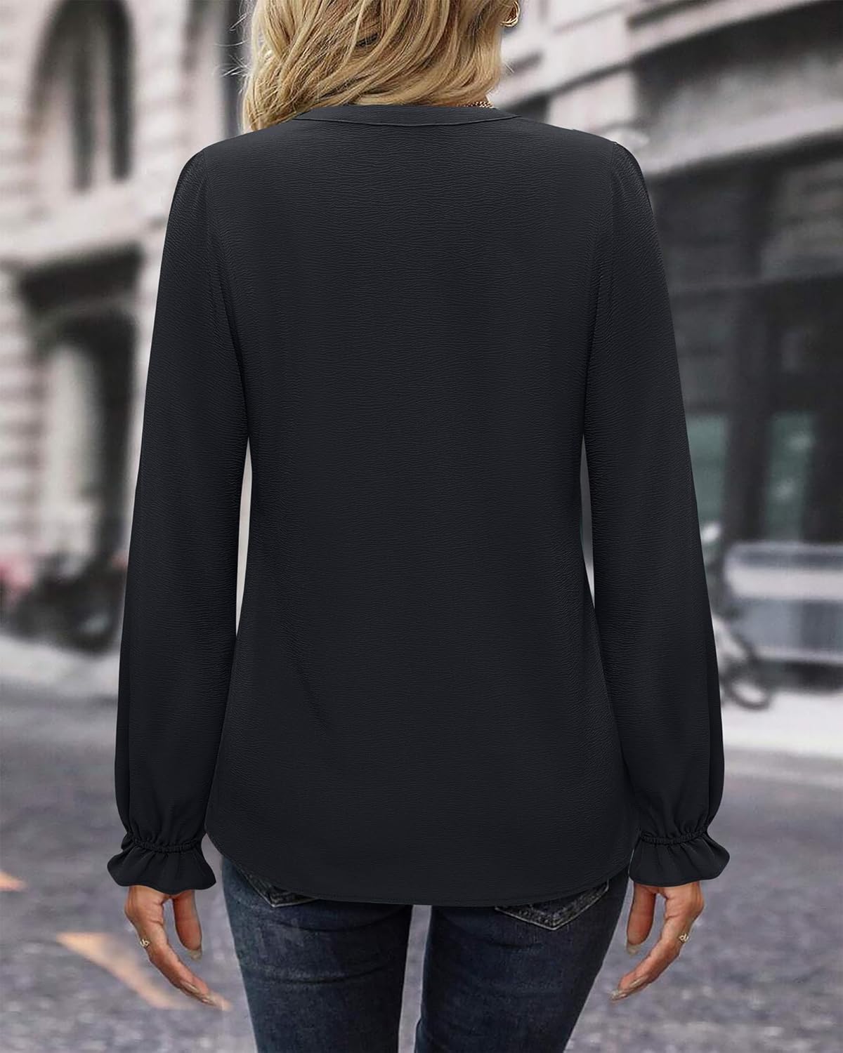 Gaharu Women's Work Blouses Pleated Dressy Tops Long Sleeve V Neck Office Business Shirts Fall Fashion 2024 - Image 4