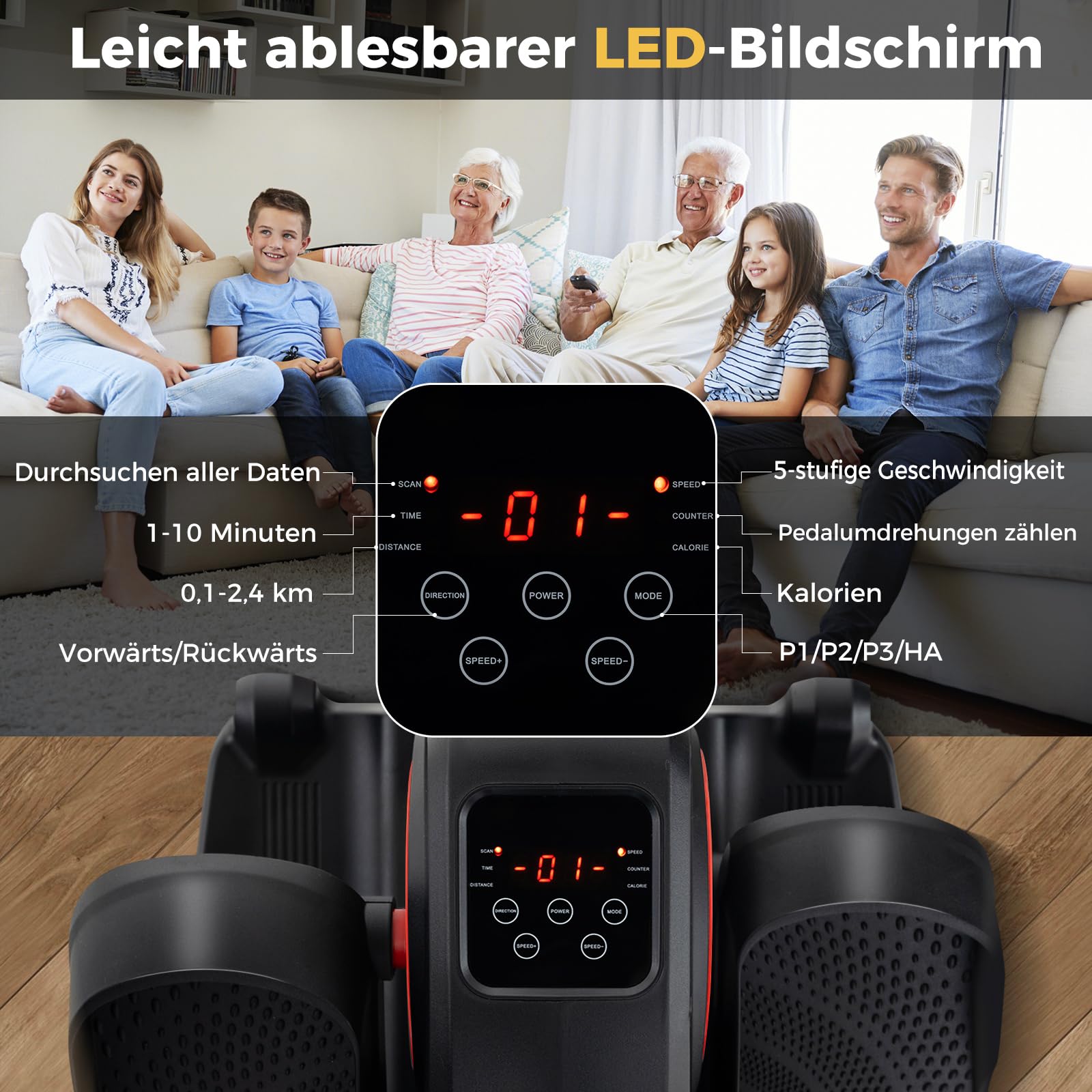 COSTWAY Ellipsentrainer unter den Schreibtisch, elektrischer Pedaltrainer mit Anzeigemonitor & Fernbedienung, Bewegungstrainer Stepper für Bewegung, Sitzende Pedal Exerciser für Zuhause Büro (Rot)