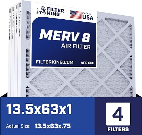 Filter King 13.5x63x1a Air Filter 4-PACK MERV 8 HVAC Pleated AC Furnace Filters MADE IN USA Actual Size 13.5 x 63 x .75" Filter King 13.5x63x1a Air Filter 4-PACK MERV 8 HVAC Pleated AC Furnace Filters MADE IN USA Actual Size 13.5 x 63 x .75"