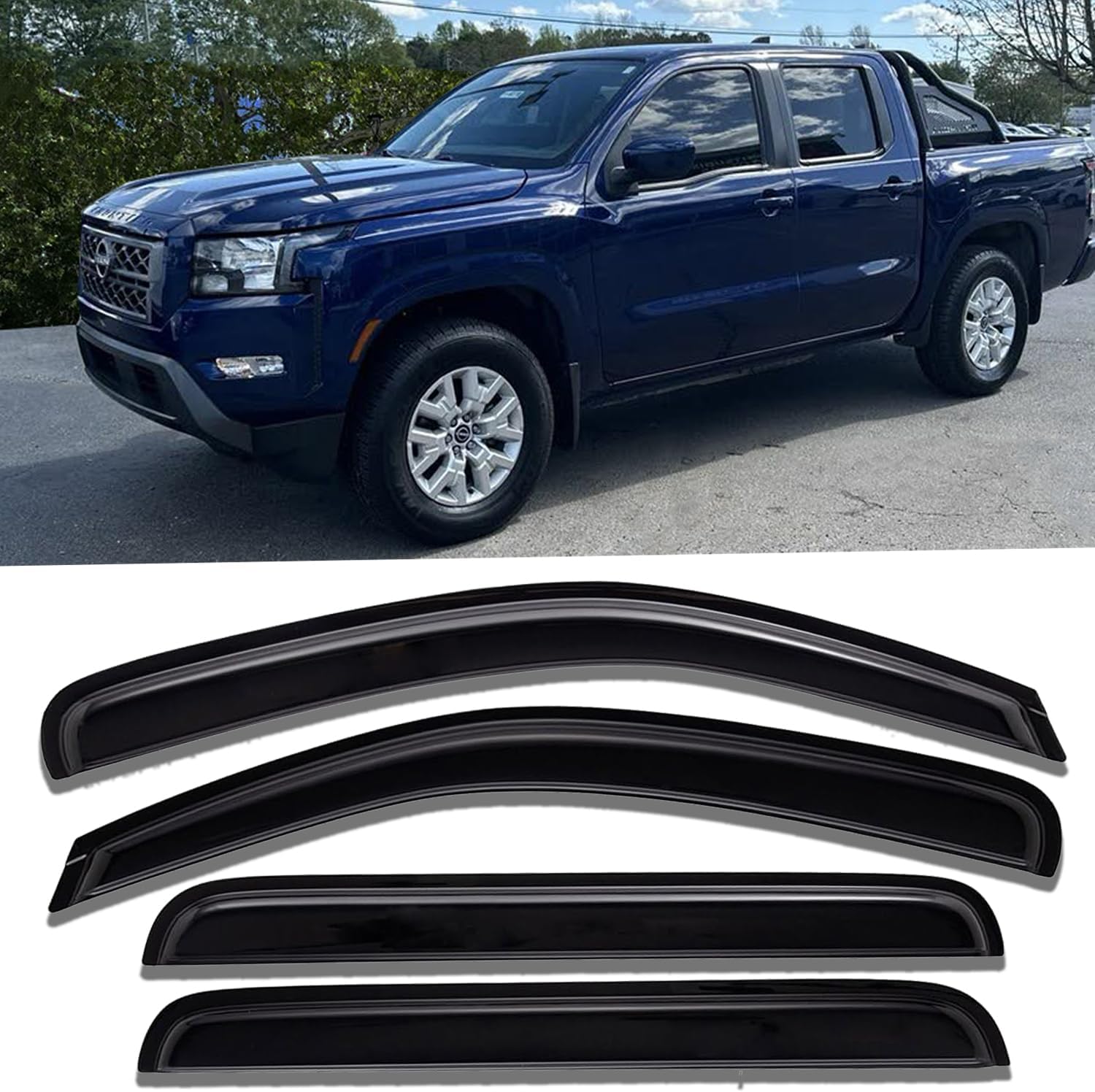 Tape-on Extra Durable Rain Guards Window Deflectors for Nissan Frontier 2022 2023 2024 Crew Cab, Window Visors Vent Deflector Sun Shades, Car Accessories, Smoke Tinted 4pcs
