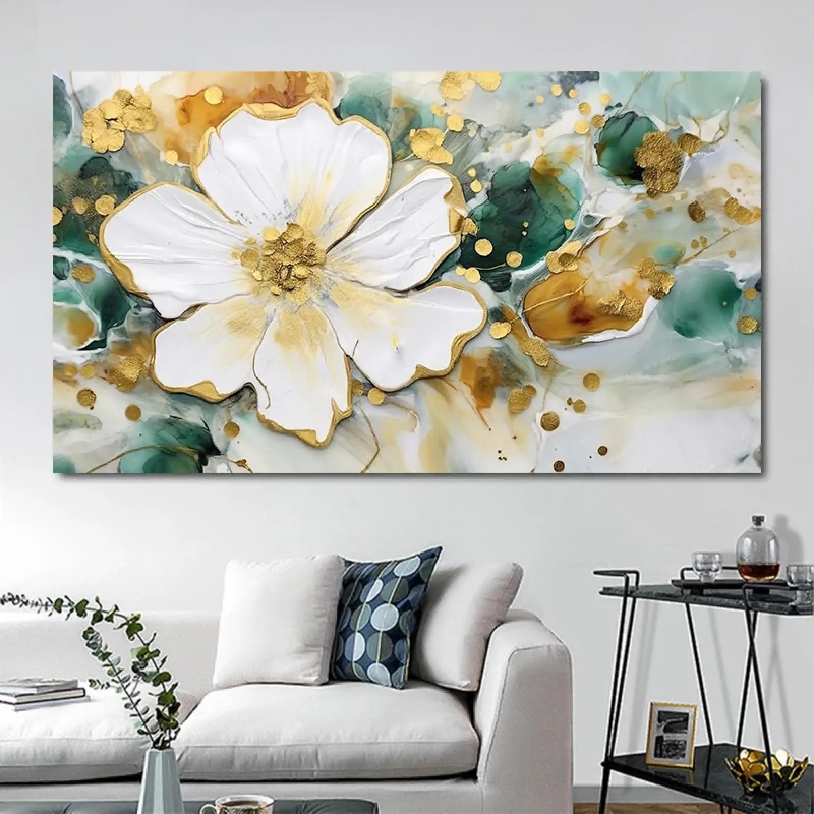 Impression toile poster fleur vert marbre tableau mural 20x30