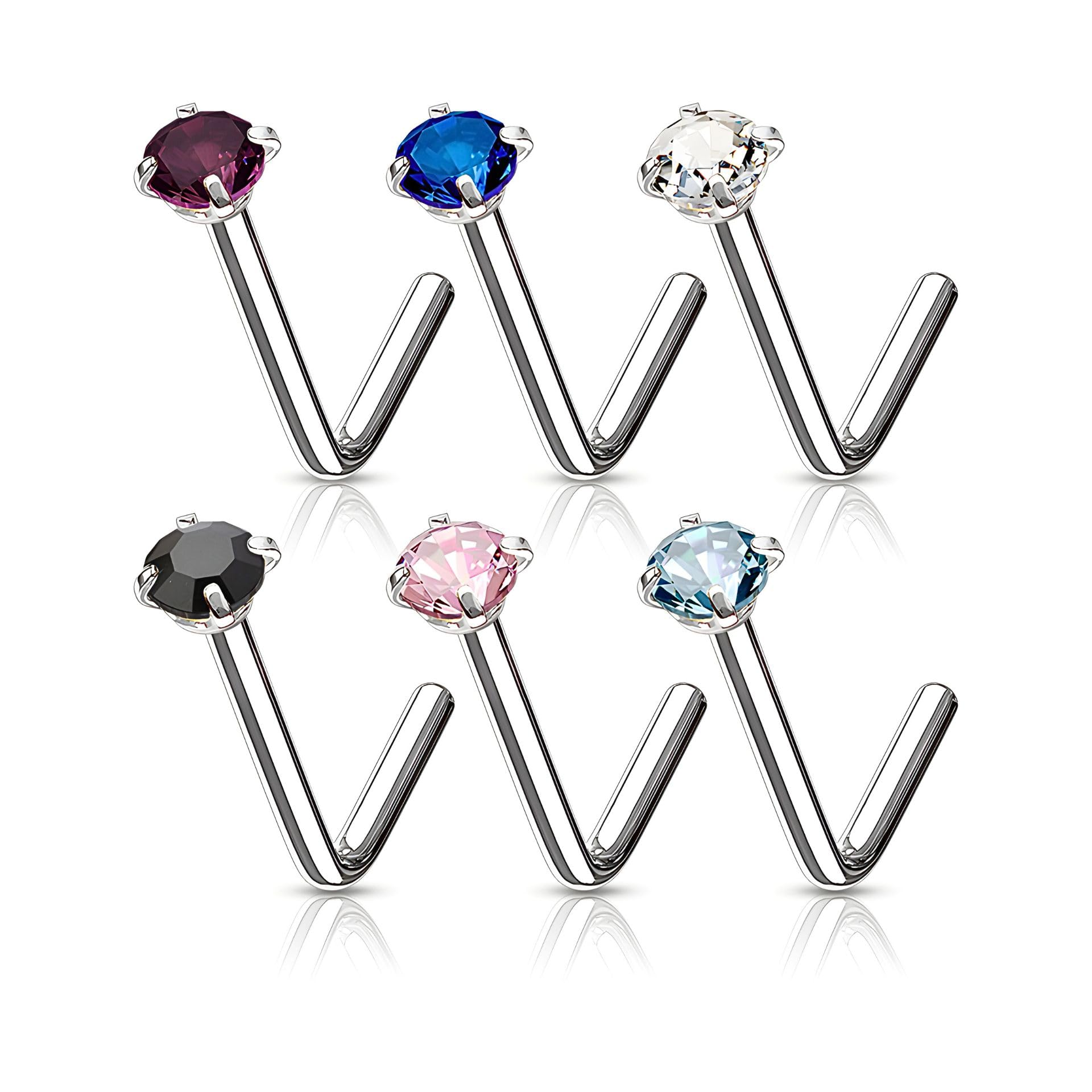 mazzini Anti Tarnish Stainless Steel 'Chromapop 6ix' Tiny 2mm Muticolour Crystal Studded L-Shape Nose Pin Set for Women and Girls (NR05196) Pack of 6 Pcs-picture-19