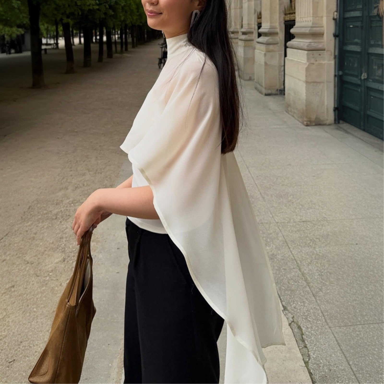 JCVBN Haut Femme Ensemble Deux Pièces Cape Transparent Crop Halter Vacances Deux Pièces | Cape Transparent | Crop Top | Halter | Vacances | Noir Abricot | Polyester