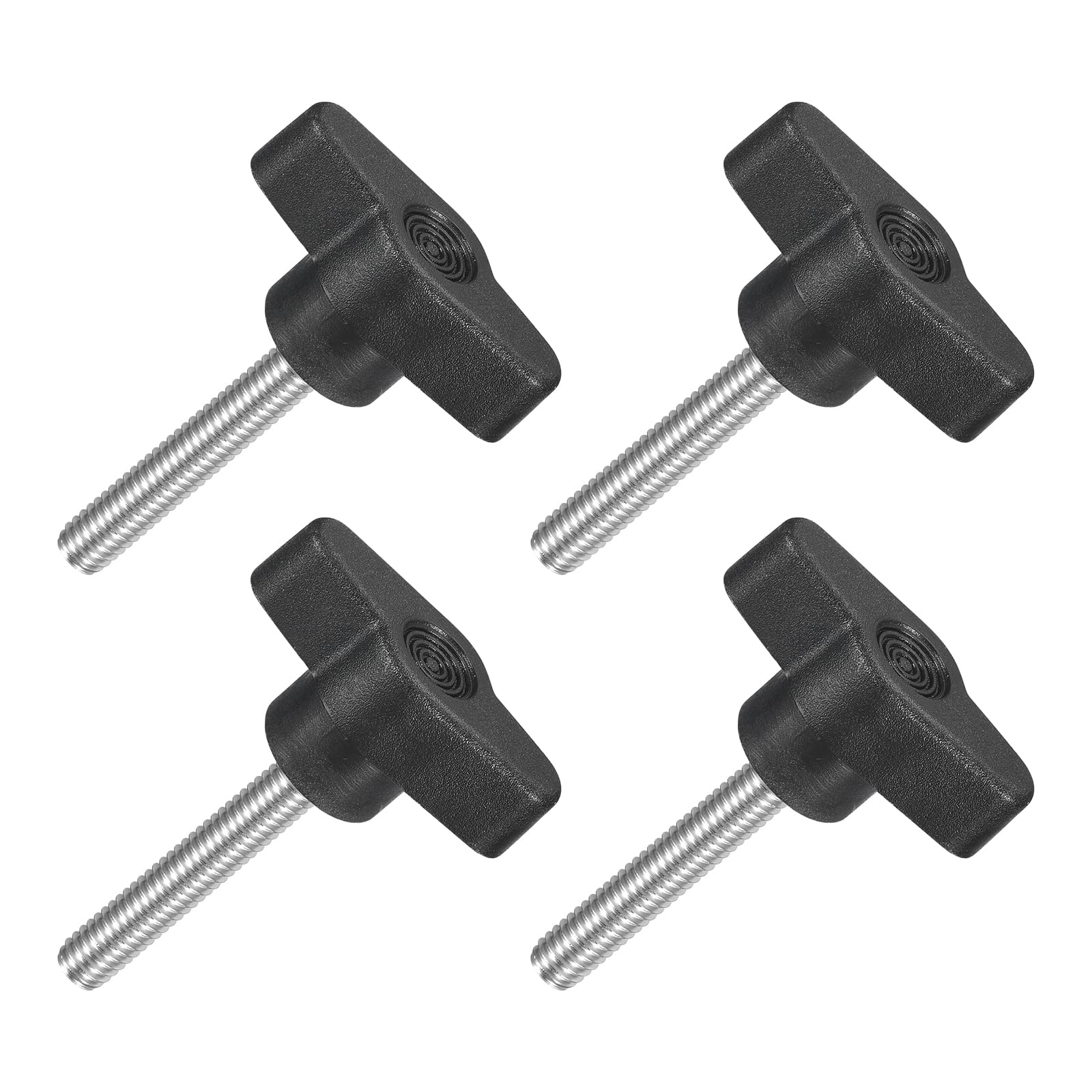 uxcell 4Pcs Tee Wing Knobs Thumb Screws, M6 x 35mm Clamping Screw Knob Male Thread 304 Stainless Steel T Shaped Thumb Screws Handle 36mm Dia. for Hand Tightening Knob Replacement, Black