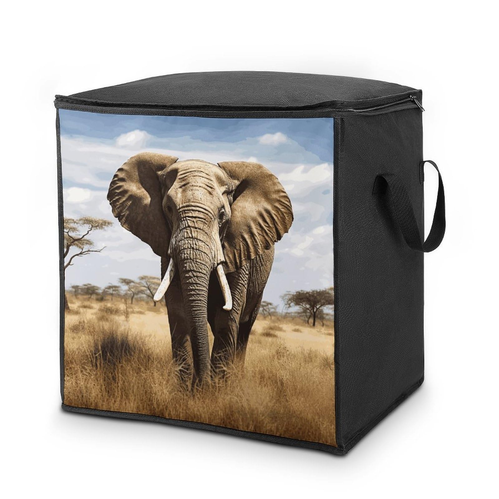 Elephant Storage Bag Quilt Storage Bag with Sturdy Zippered Fashion Breathable Closet Organizer Storage Boxes with Carry Handles for Blanket Pillow Bedding