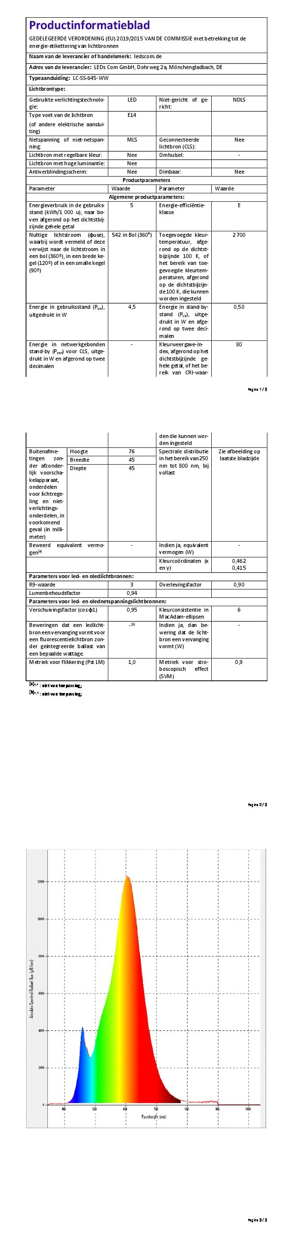 ledscom.de 12x bombillas LED E14, G45, blanco cálido (2700 K), 4,5 W, 542lm, regulador de 3 niveles