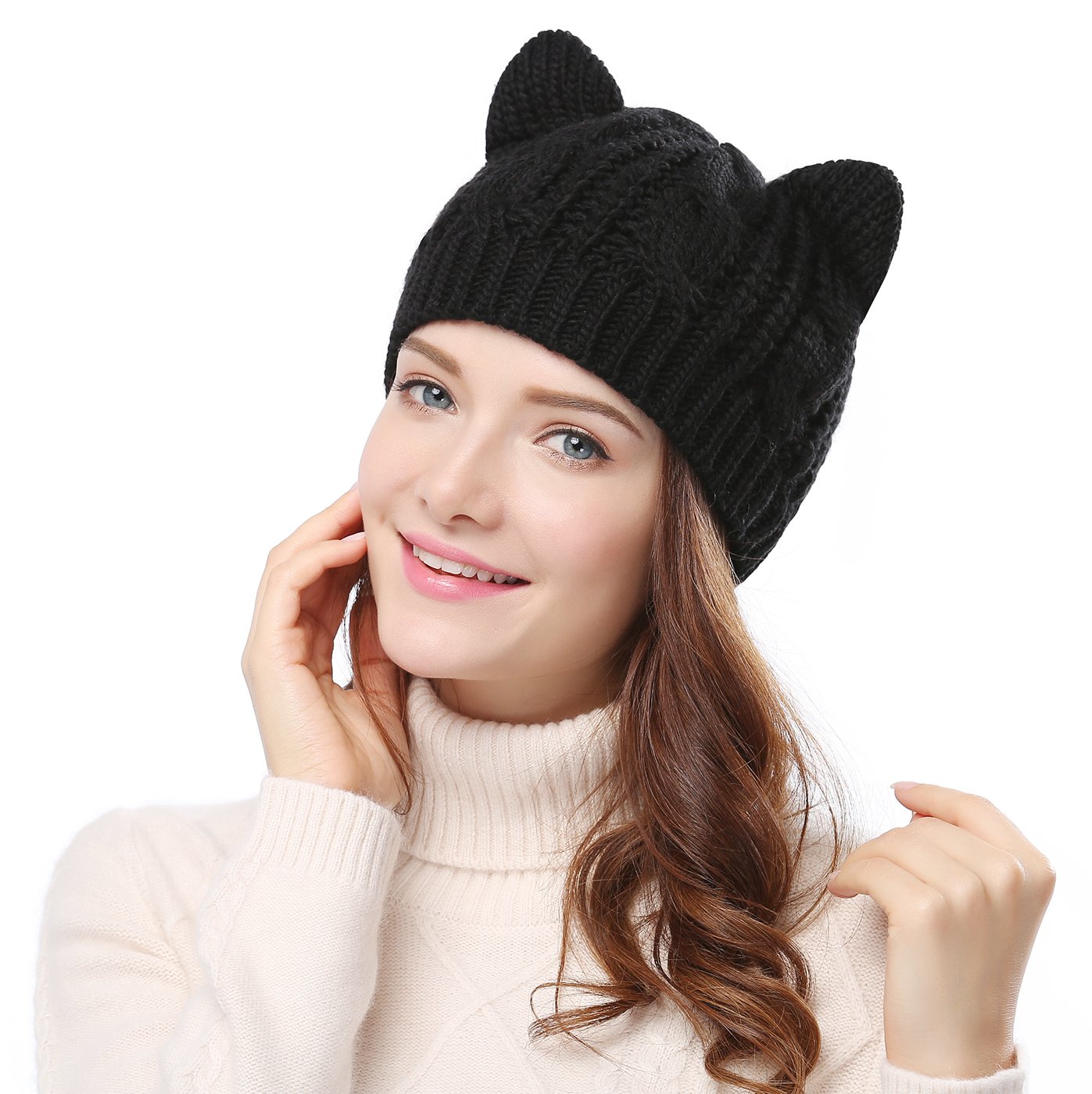 5th Avenue Women's Hat Cat Ear Crochet Braided Knit Caps