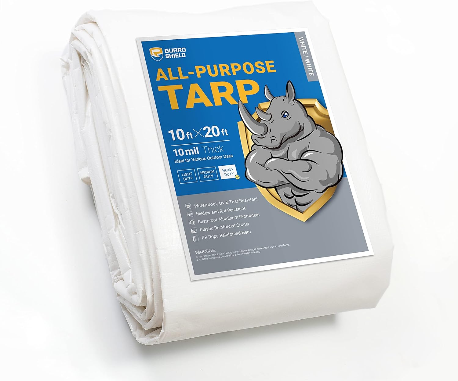 GUARD SHIELD Tarps Heavy Duty Waterproof White Tarp 10x20 Feet Outdoor Thick Waterproof Poly