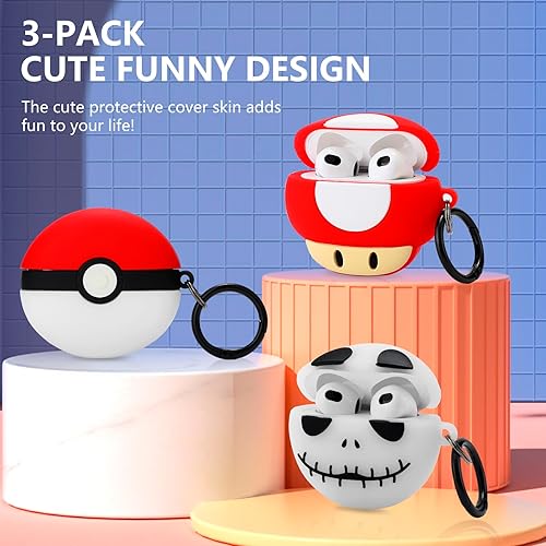 Miniatura 2 de Paquete de 3 Gedicht para Airpods de 3 generación, bonita funda de personajes de dibujos animados para AirPods 3, diseño único, divertido y
