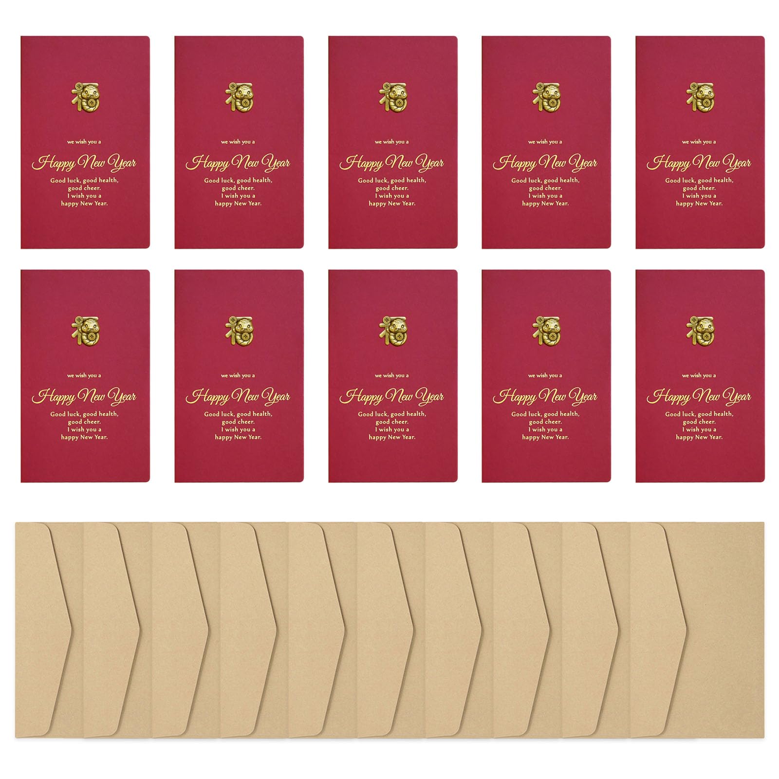 Elnwnnkc 10Pieces 2025 Chinese New Year Card with Envelope Spring Festival Card 2025 Year of the Snake Greeting for Family Festival Holiday Cards
