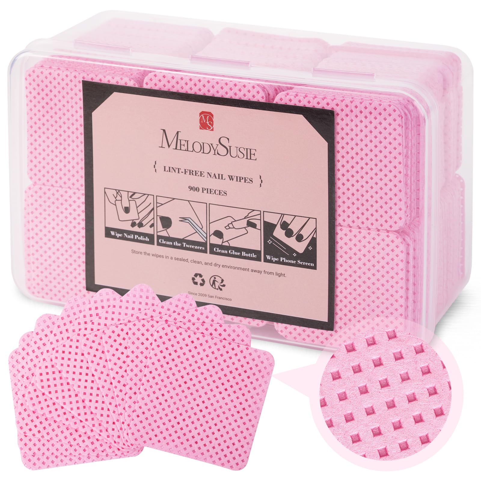 MelodySusie 900Pcs Lint Free Nail Wipes Super Absorbent Soft Non-Woven for Fingernail Polish Remover and Eyelash Extension Wipes