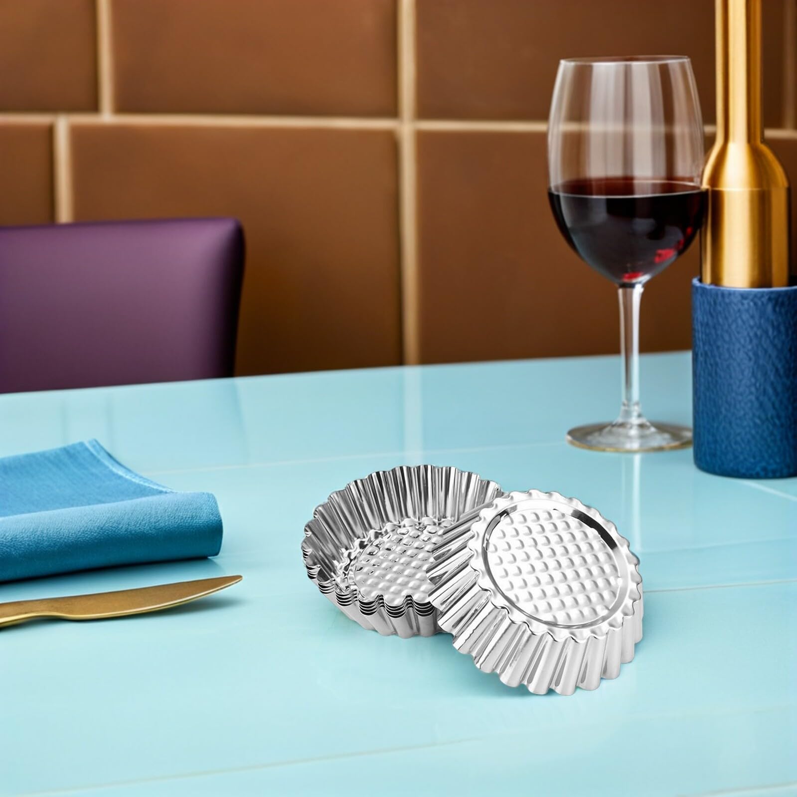 Set 20 Stampi Mini Crostatine in Acciaio Inox Antiderente Teglie per Crostate a Forma di Fiore Diametro 8 CM Pirottini per Cupcake e Dolci Utensili da Forno Riutilizzabili per
