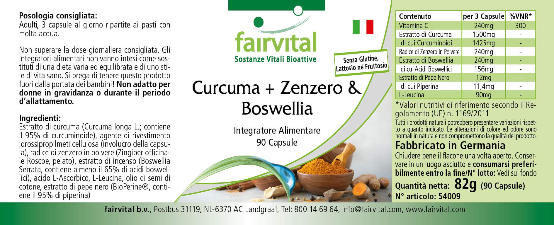 fairvital Cúrcuma, jengibre y boswellia con vitamina C, 90 cápsulas, veganas, con extracto de pimienta negra (Paquete de 2)