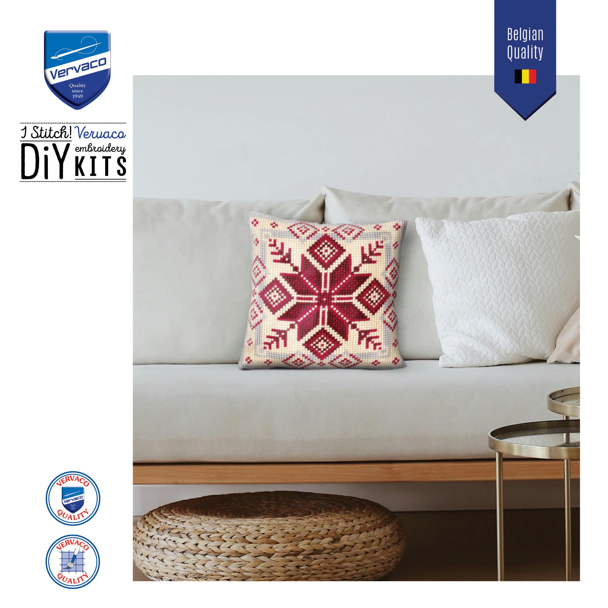 VERVACO Kit Cuscino Punto Croce Fiocco di Neve Nordico Set Ricamo Principianti Cuscini Gobelin Decorativi ca. 40 x 40 cm Accessori per Lavoretti Creativi DIY Casa Decor Hobby Adulti Cross Stitch