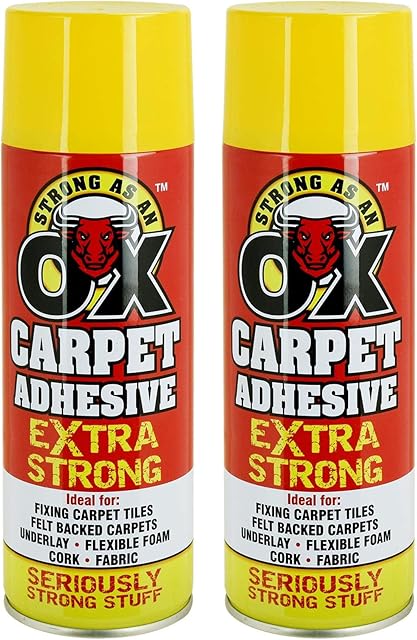 2X Heavy Duty 500ml Carpet Spray Adhesive Glue Super Strong Extra Hold Grip Bond Underlay Carpet Tiles Flooring Fabric Felt Backed Flexible Foam Upholstery DIY Craft