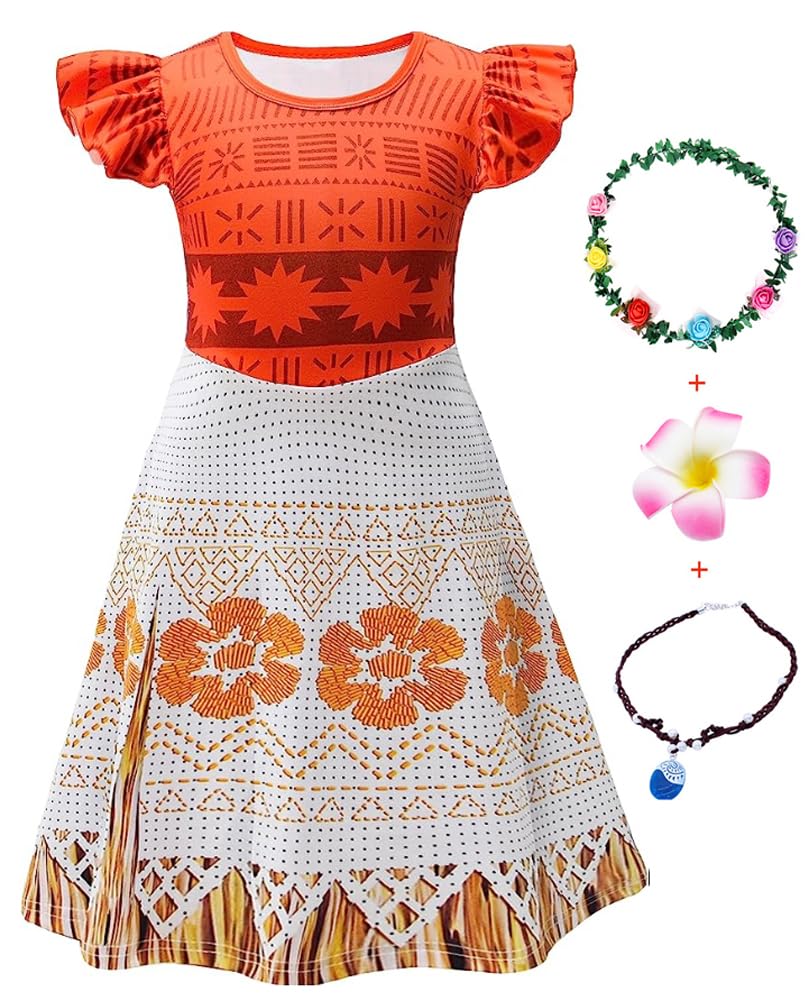 AOVCLKID Girls Princess Costume Movie Role Play with Necklace Garland Kids Halloween Party Dress