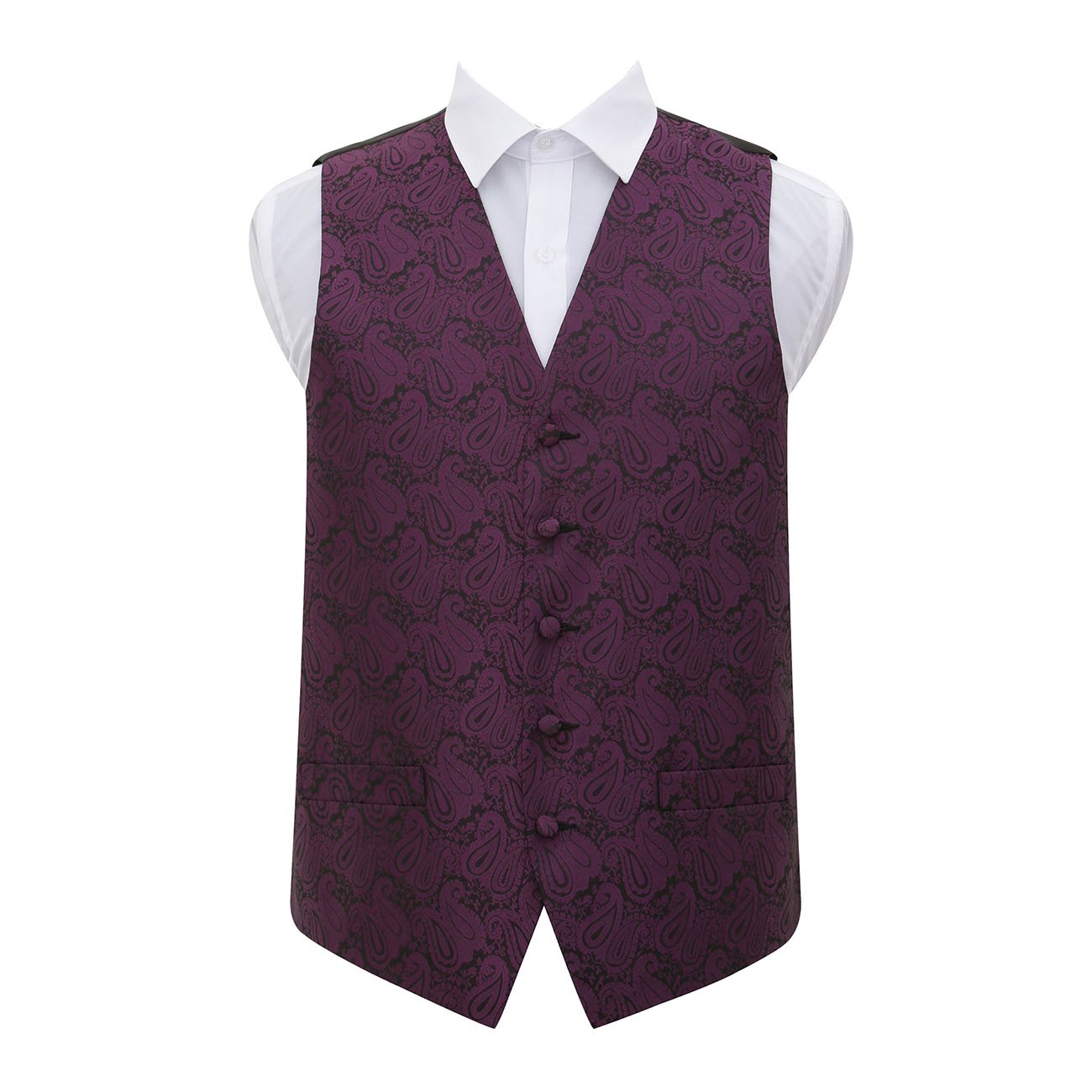 DQT Men’s Paisley Floral Wedding Waistcoat Vest for Formal Suit – Purple 50" (5XL)