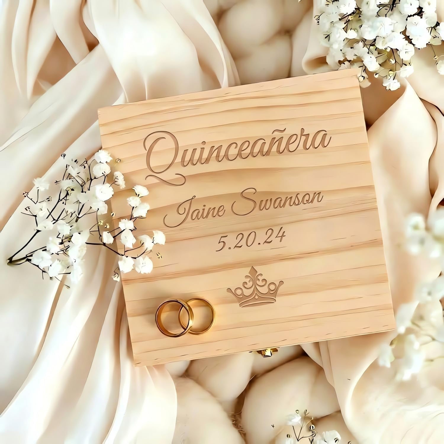 Personalized Quinceañera Wooden Jewelry Keepsake Box for girls