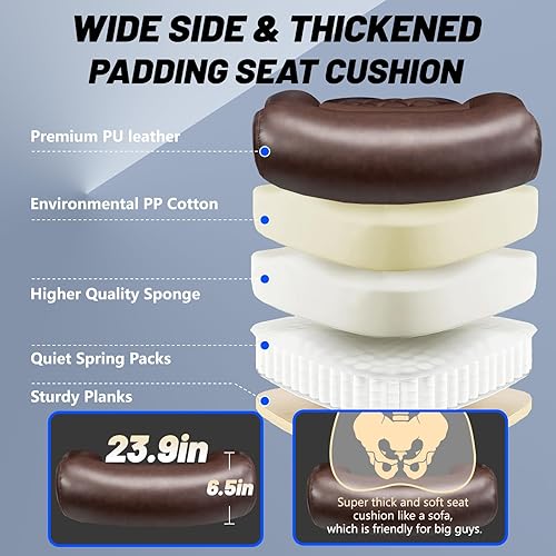 Miniatura 6 de Silla de oficina grande y alta de 800 libras, silla ejecutiva con reposacabezas ajustable, asiento extra ancho, piel sintética resistente para