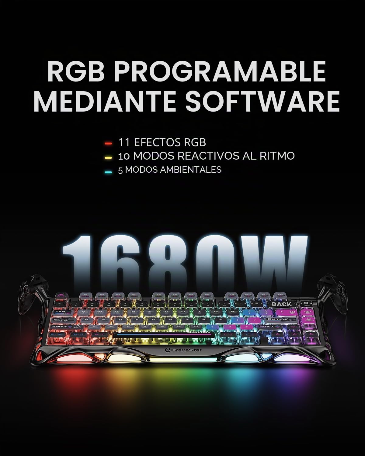 GravaStar Mercury K1 Pro Teclado mecánico Gaming 75 % Compacto, Teclado inalámbrico Bluetooth con retroiluminación RGB, Hot-Swap, interruptores lineales (Cyberpunk)