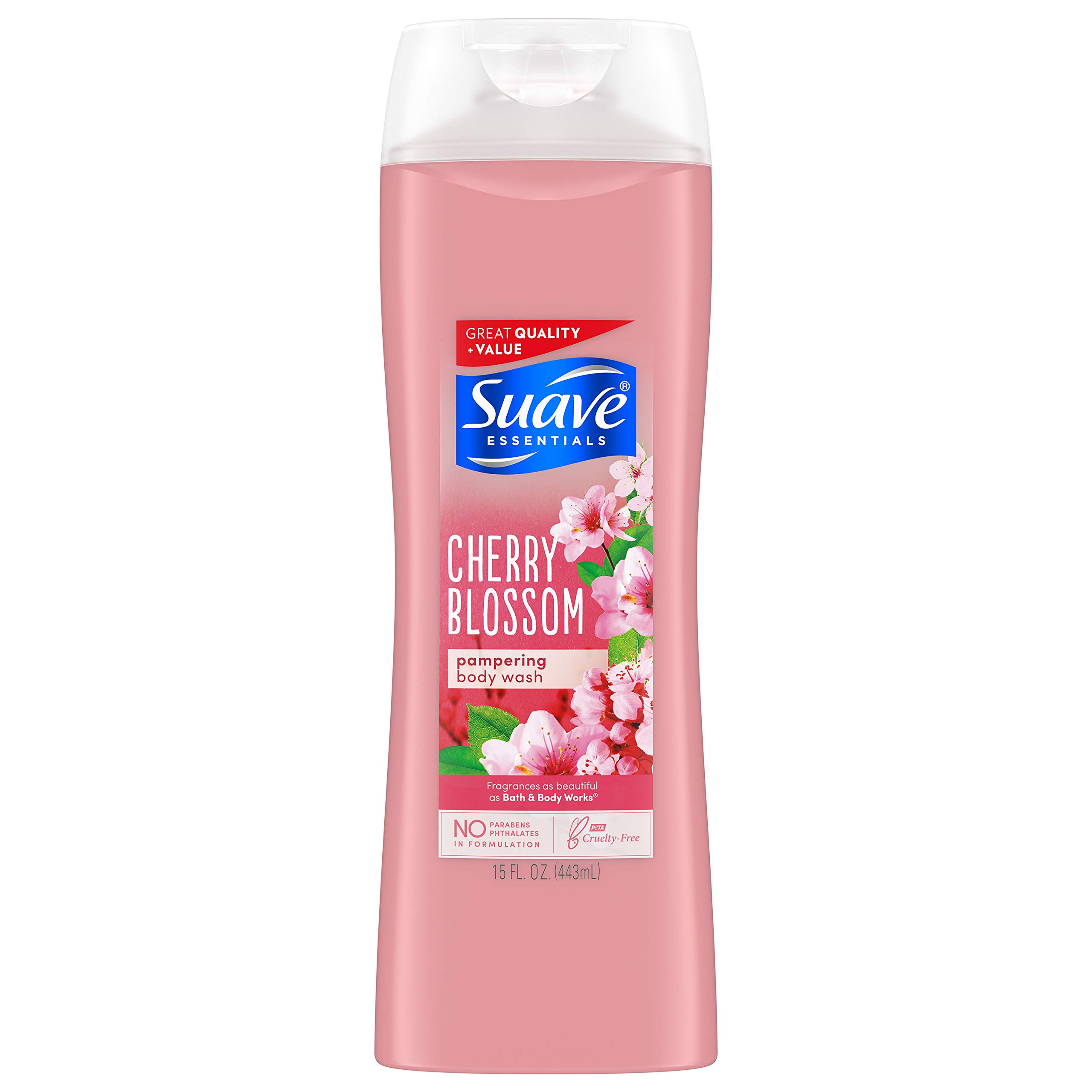 Suave Essentials Body Wash, Cherry Blossom, 15 Fl Oz , Pack of 6 (packaging may vary)