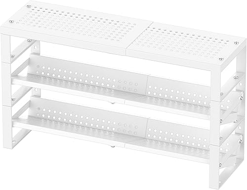 Miniatura 9 de Organizador de cocina ampliable, apilable y ajustable, estantes de almacenamiento de despensa de metal, estante de varios niveles para gabinete,