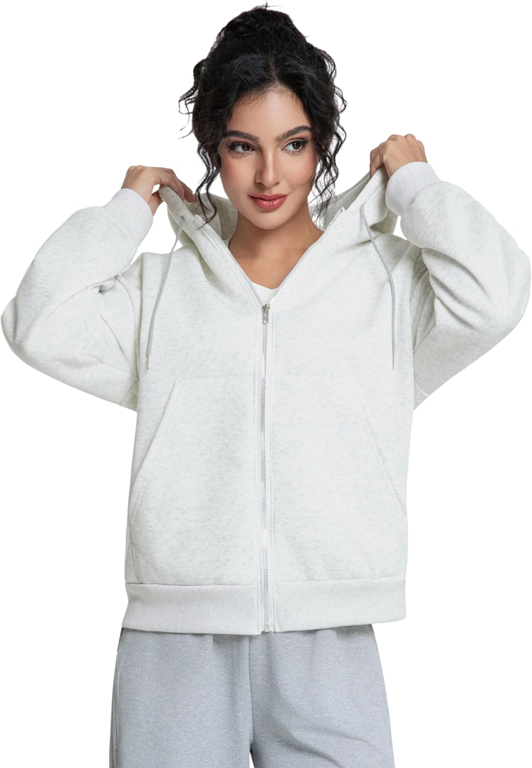 Womens Zip Up Hoodie Oversized Fleece Hooded Sweatshirt Plain Comfy Loose Jackets Winter Fall Clothes - Image 2