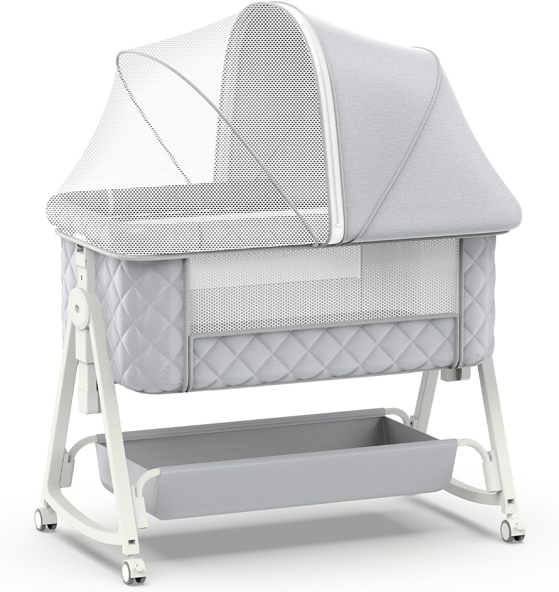 Baby Bassinet,5 in 1 Bassinet Bedside Sleeper, 6-Level Height Adjustment,Safe and Stable Portable Crib,Breathable net, Storage Basket, Mosquito net, Baby Crib for Newborn(Grey)