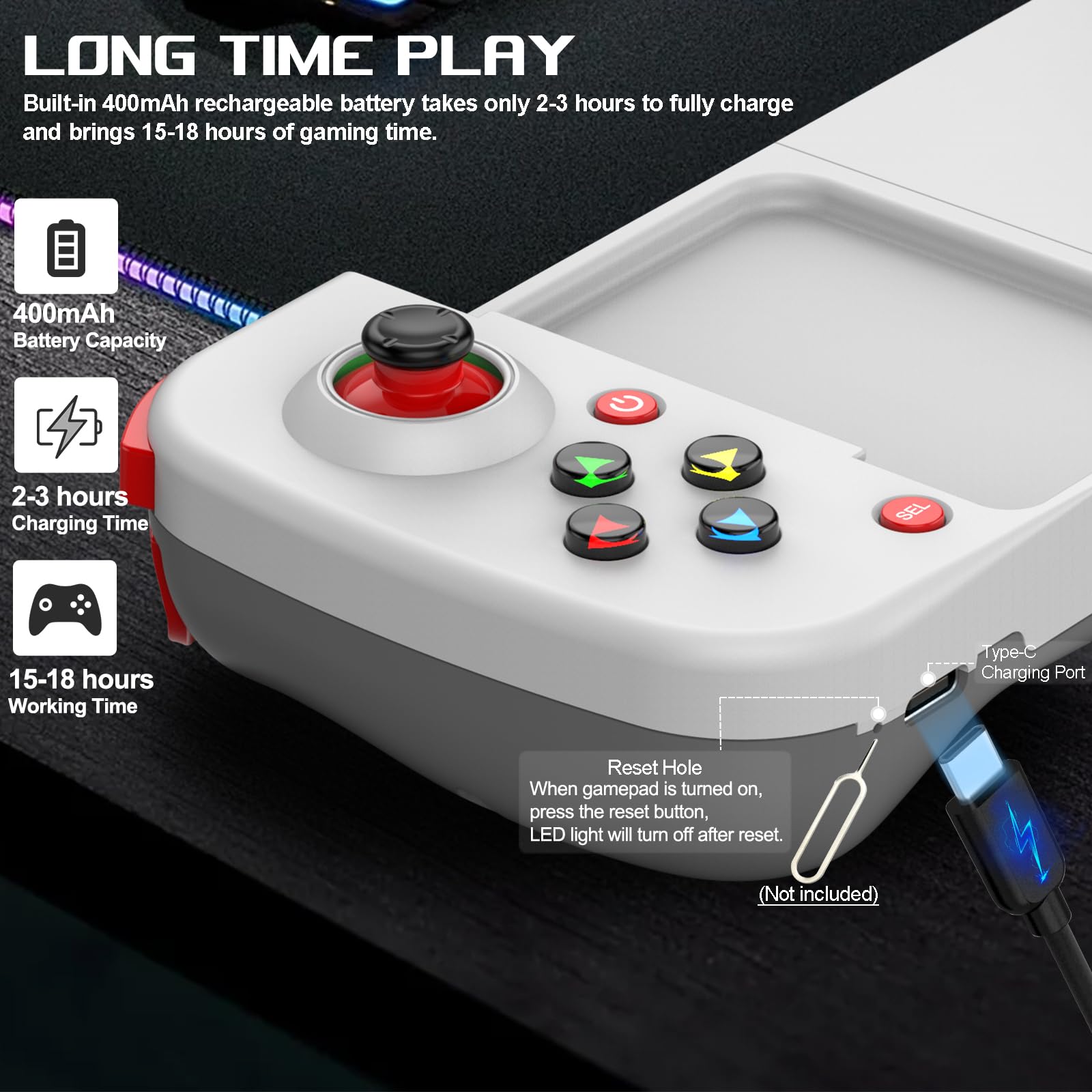 Wireless Gaming Controller for iPhone/iPad/iOS/Android/Samsung/PC Gamepad Joystick with Back Button, Analog Triggers, Stretchable, Bluetooth 5.0 Low Latency, Direct Play for CODM,Diablo Immortal-Weiß