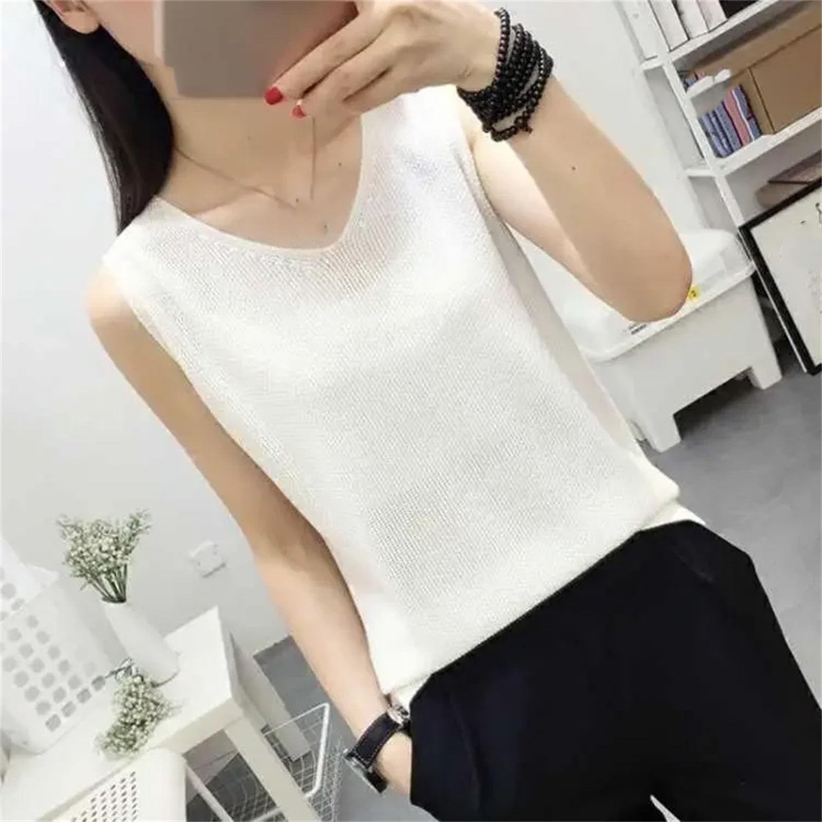 playera sin mangas de punto suelta para mujer, playera suelta