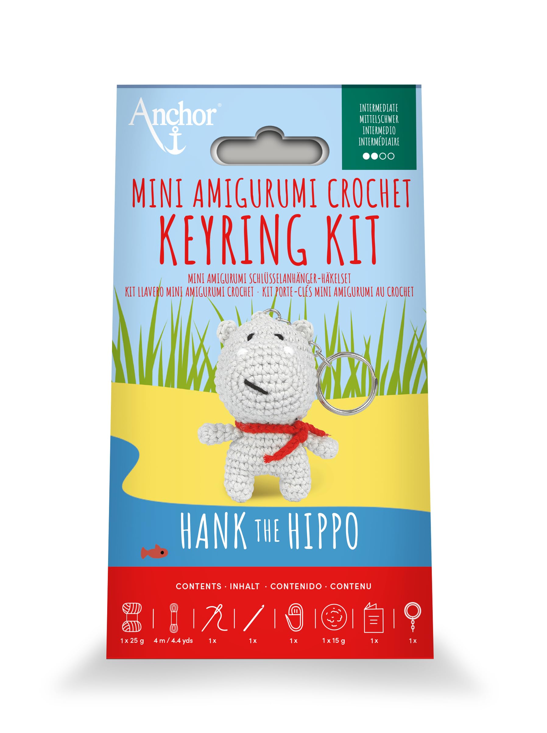 DMC Anchor Hank the Hippo Mini Amigurumi Keyring Kit