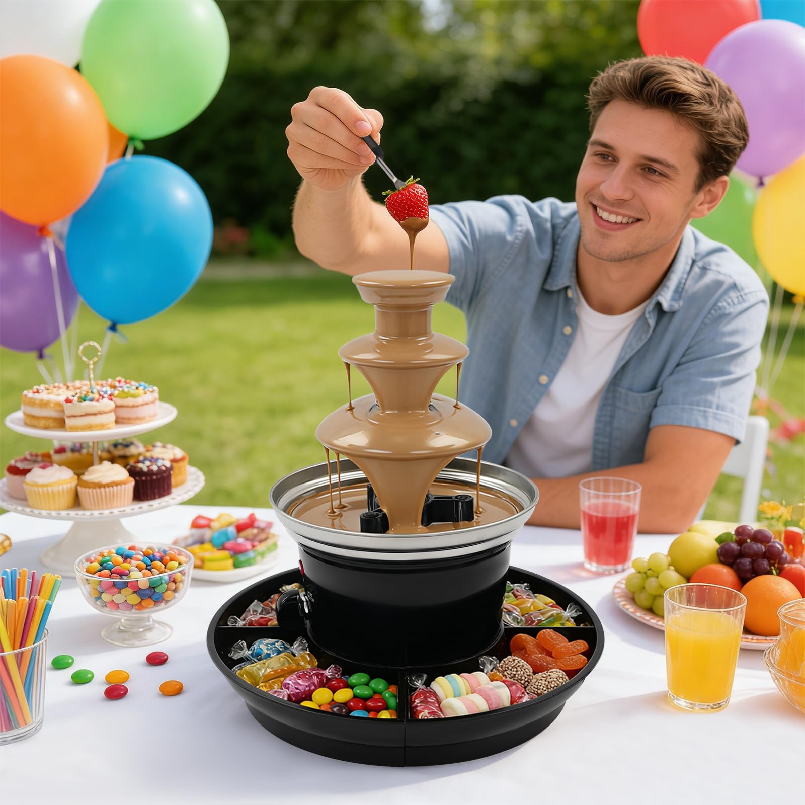 230V Schokobrunnen Edelstahl Schokoladenbrunnen Chocolate Fountain, Elektrische Fondue Schokofondue Schokoladenfondue, für Früchte und Gebäck